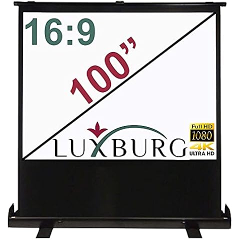 LUXBURG 100" 221x125cm Portable Freestanding Floor Pull-up Screen Projector, Projection Screen - Matt White Screen 16:9 (87"x 49") Stands on its owns! Cover