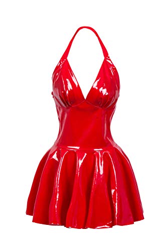 WSHD Women's Wet Look Latex PVC Skater Dress Clubwear, Red#1, Medium