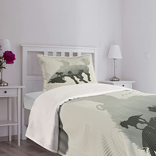 Lunarable Western Bedspread, Weathered Look Western Themed Cowboy Chasing Wild Horse In The Desert Rodeo Cowboy Artwork, Decorative Quilted 2 Piece Coverlet Set With Pillow Sham, Twin Size, Green Grey #TOP6