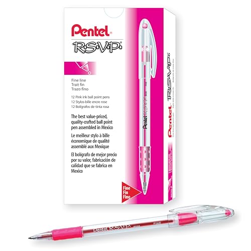 Pentel R.S.V.P. Ballpoint Pen, 0.7mm Fine Tip, Pink Ink, Box of 12 (BK90-P)