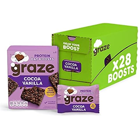 Graze Cocoa Vanilla Protein Oat Boost Bars - Vegan Healthy Snacks, Whole Oats & Natural Flavours, High in Fibre (28 Snacks - 7 Packs of 4 x 30g) Cover