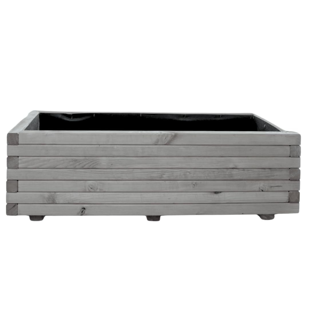 Mega Holz Pflanzkübel Grau Lasiert 80x40 cm - Massiv & wetterfest - Fertig montierter Blumenkübel aus Kiefernholz - Rustikaler Blumentopf für Garten, Balkon & Terrasse, witterungsbeständig & robust