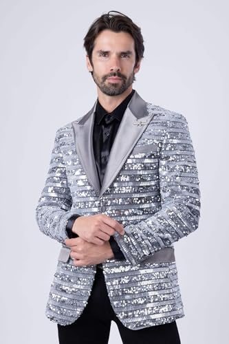 Barabas Men's Shiny Sequin Pattern Long Sleeve Blazer 4BL42 Black M4