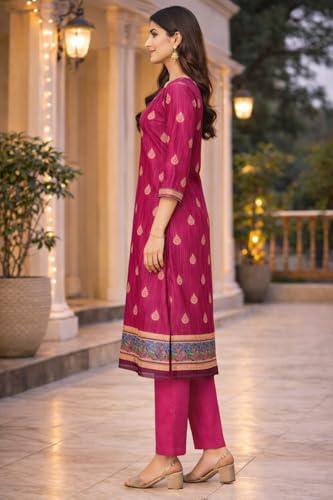 Image of Women's Cotton Blend Unstitched Kurti Set for Women | A-Line Style Dress Material | 2-Piece Traditional Ethnic Wear Suit Fabric