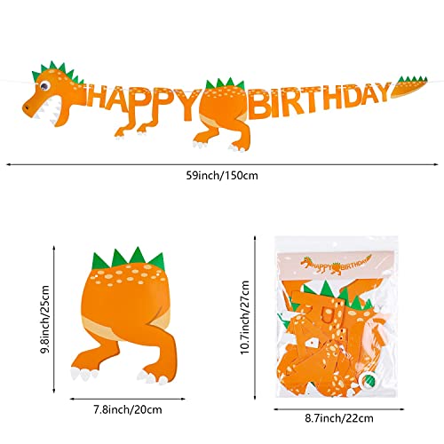 Image of 3D Dinosaur Happy Birthday Banner Sign Happy Birthday Bunting Banner Garland for Kids Girls Baby Dinosaur Birthday Party Decorations Swallowtail Flag Birthday Party Supplies(Orange)