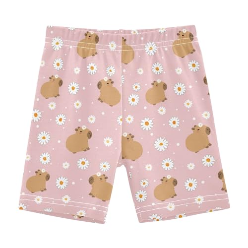 Little Daisy Capybara Pink Girls Shorts Elastic Waist Sports Shorts Girls Leggings Pants for 4-10 Years