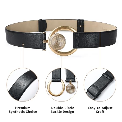 Black Wide Belt for Women Adjustable 2-Inch Wide Design with Gold Buckle Chunky Belt Perfect for Dresses and Coats4