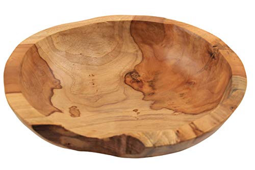 ANDALUCA 9 Inch Teak Wood Hand Carved Rustic Organic Bowl Small (9"-10" Diameter)