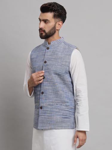 Image of LATEST CHIKAN Men's Traditional Cotton Solid Nehru Jacket /Waistcoat