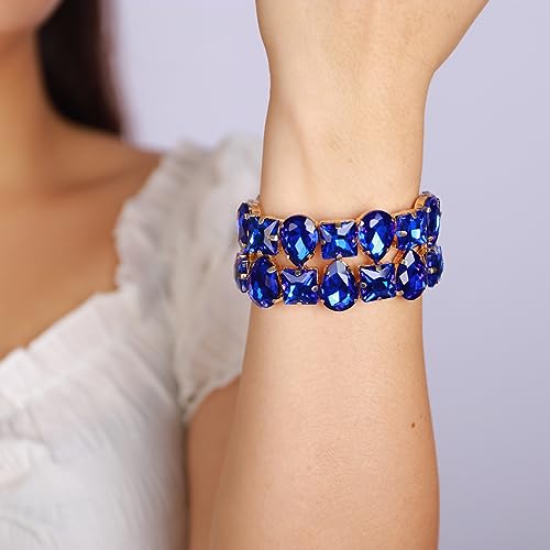 Xerling Wedding Brides Crystal Bracelets Wide Layered Bangle Stretch Bracelets Geometric Rhinestone Elastic Hand Jewelry for Women3