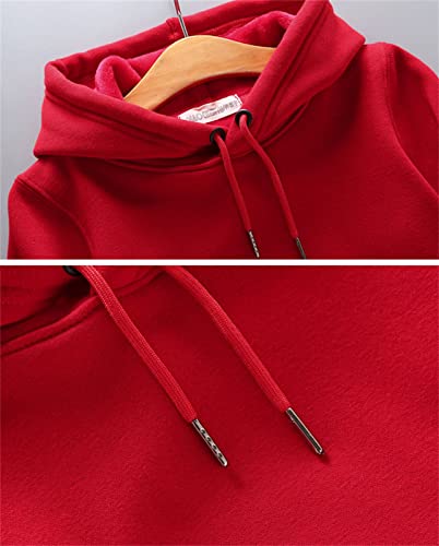 Kids Hooded Pullover Shirt Boys Girls Solid Long Sleeve Thickened Sweatshirt Warm Loose Sweaters with (Red, 8-10 Years)2