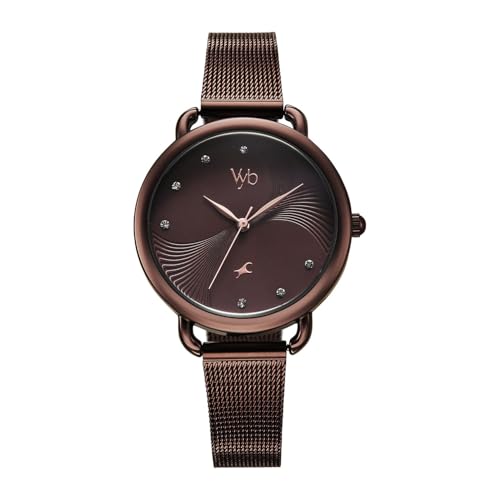 Image of Fastrack Vyb 6.0 Classique Quartz Brown Round Dial Women's Watch | Stainless Steel Mesh Strap Material | Watches for Women Analog | Girl's Analog Watches - FV60091QM01