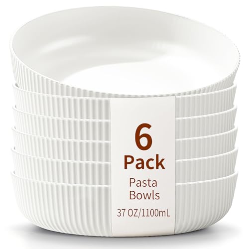 Homquen Pasta Bowls Set of 6, 37oz Salad Bowls White Soup Bowls, Large Pasta Serving Bowls, Unbreakable Plastic Dinner Bowls, Dinnerware Sets,Valentines Day Gift, Dishwasher Safe (White) by HOMQUEN - Used condition - CA$20.77