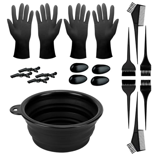 Kakveiai 19 Pezzi Kit Colore Capelli, Kit Tinta Capelli, Colore Kit Colorazione Tintura, con spazzola per il massaggio del cuoio capelluto, riutilizzabile, per Salone e Uso Domestico DIY