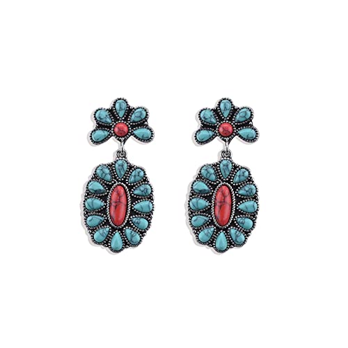 Boucles d'oreilles turquoise vintage bohèmes et imposantes pour femmes