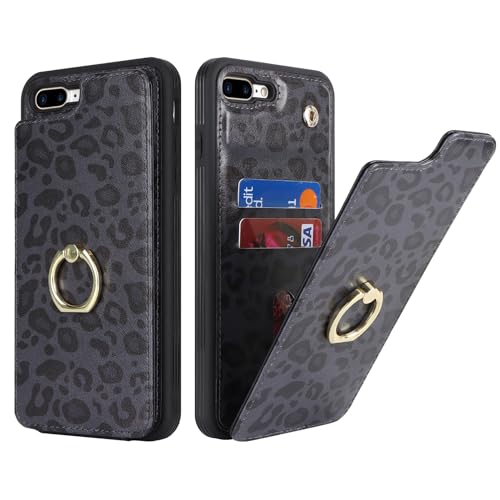 Lipvina for iPhone 7 Plus / 8 Plus Wallet Case with Card Holder,Black Leopard by Lipvina - Used condition - US$12.57