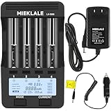 18650 Battery Charger,MIEKLALE Smart Universal Charger,LCD Display Included Power Adapter and Car Cords,Quick Charge for Li-ion(IMR/ICR) Ni-MH/Cd AA AAA 18650 26650 18350 17500 14500