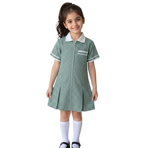 Image of A2Z 4 Kids Girls Uniform School Dress Soft Gingham Check Printed - Uniform Dress 647 Green 13-14