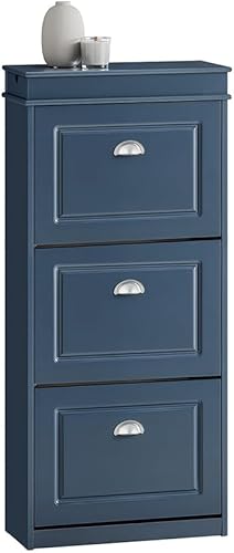 Miniatura 10 de Haotian Banco de Zapatos de Pasillo Blanco, Zapatero Estrecho de Entrada, Pequeño Armario de Zapatos con 1 Cajón Abatible y Cojín de Asiento,