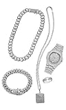 Men Watch Iced Out Cuban Hip Hop Watch &Necklace &Pendant & Bracelet &Ring Combo Set Pendant Rapper...