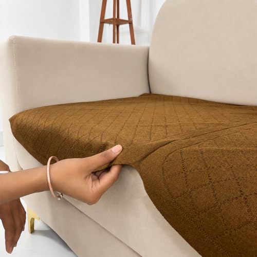 Image of Homerz Premium 'Surya Series' Sofa Cover | Stylish Sofa Protector | Net Fabric | Anti-Stain & Washable Slip Cover Exact Size Antislip (New Jerry Brown, 7 (3+2+2) Seater, Only Seat Cover)