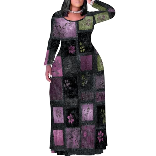 Image of PinkPatty Plus Size Maxi Dresses for Women Long Sleeve Crew Neck Sundress Casual Fall Dress with Pockets