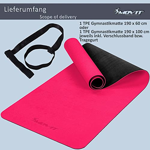 Foto von MOVIT Gymnastikmatte, Yogamatte, hautfreundlich und rutschfest, 190 x 60cm, Stärke 0,6cm, Pink