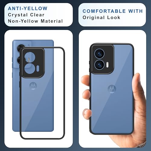Image of CEDO Backcover for Motorola Moto G96 (5G) | Camera Protection Bump Shockproof Edge | Ultra Hybrid Transparent Acrylic Clear TPU+PC Hard Backcase Cover (Black)