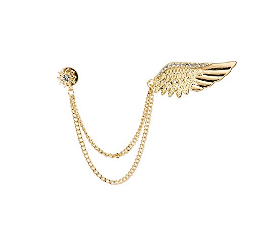 Knighthood Golden Stone Wing with Hanging Chain Golden Badge Coat Suit Wedding Gift Party Shirt Collar Accessories Brooch for Men