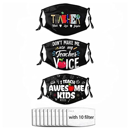 GHEOR Teach Love Inspire Face Mask Teacher Face Mask with Filter Bag Washable Balaclava Breathable Reusable Adjustable Fabric Face Mask for Men and Women with 10 Filters