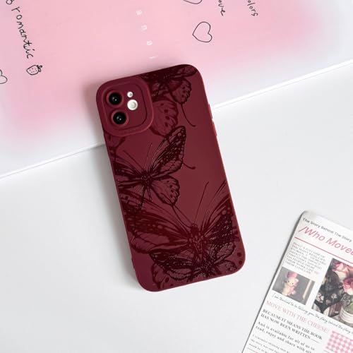 NITITOP Compatible with iPhone 12 Mini Case Cute Aesthetic Butterfly Pattern for Women Girls Soft TPU Shockproof Stylish Full Camera Protective Phone Cover - Wine Red by NITITOP - Image 2
