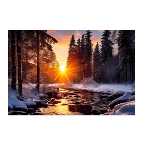 Poster forêt d'hiver au coucher du soleil pour habiller un mur vide 50x50