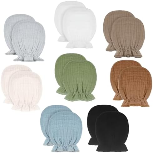 8 Pairs Newborn Baby Muslin Mittens 0-6 Months No Scratch Elastic...