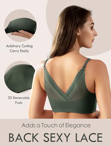 Image of Livona Lace Bralette for Women - Comfort Sports Bra Wireless Padded Bralette with Support Workout Tops Cami Crop S-XXL