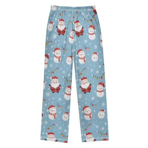 Christmas Pajama Pants Snowman Santa Claus Pattern Long Sleep Pants Lounge Bottoms2