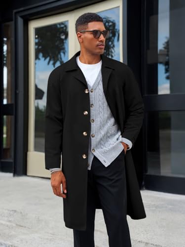 Yousify Mens Trench Coat Single Breasted Casual Slim Fit Windbreaker Lapel Lightweight Long Jacket Overcoat2