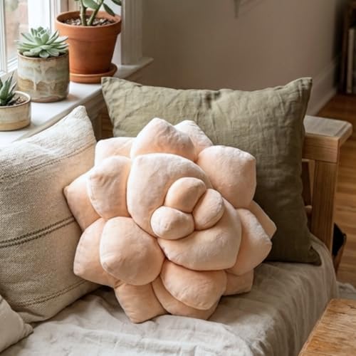 Image of Green Philosophy Co. Succulent Pillow 16 inch - Soft 3D Decorative Flower Throw Pillow, Unique Blush Peach Plush Flower Cushion, Perfect for Couch, Sofa, Bedroom Decor, Gift for Plant Lovers