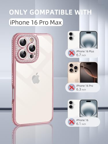 Coque iPhone 16 Pro Max rigide transparente strass roses de qualité supérieure - 2