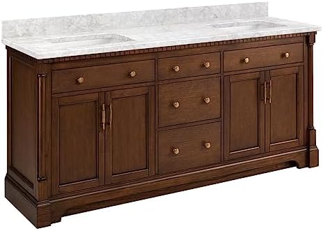 Signature Hardware 484381 Claudia 72" Double Basin Vanity Set with Mahogany Cabinet, Marble Vanity Top and Rectangular Undermount Sink - No Faucet Holes