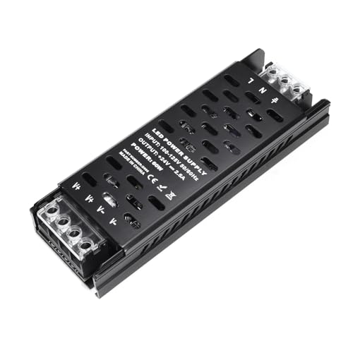 VOEWT 24V 60W Power Supply 100V-125V AC to 24V DC Converter Quiet and Small LED Driver Transformer Low Voltage Output for Strip Light Lamp Radio