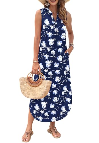 Image of AUSELILY Womens Summer Casual Maxi Dresses 2026 Sleeveless Long Beach Dresses V Neck Loose Sundresses with Side Split Pockets