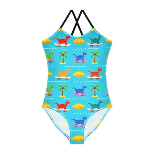 Dinosaur Skateboard Coconut Tree Girls One Piece Swimsuits Quick Dry Beach Swimwear Bathing Suit