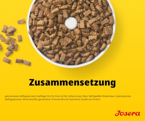 JOSERA Adult SensiPlus Ente & Reis (1 x 12,5 kg) | Premium Trockenfutter für ausgewachsene empfindliche Hunde | mit viel Biotin für gesunde Haut & Fell | hoch verdaulich | glutenfrei | 1er Pack