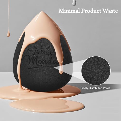 Image of Real Perfection Makeup Sponge Set Blender Sponges, Latex-Free Beauty Makeup Sponges 7 pcs with 1 Travel Container Case for Blending Foundation Liquid Cream and Powder (Black)