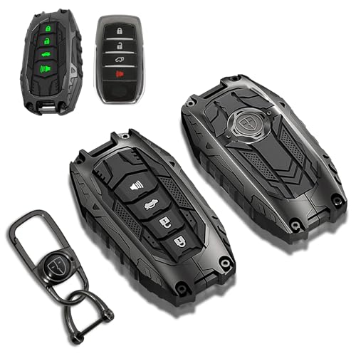 Mech Style Heavy Metal Key Fob Cover for Toyota Tundra 2022-2025 2026 2025 2026 Camry Corolla Cross Tacoma 4Runner Sequoia Grand Highlander etc Zinc Alloy Key Case Protector 4 Buttons Gunmetal