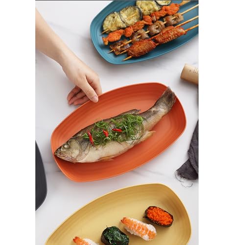 Image of Unbreakable Round Food Tray for Dessert, Dinner, Cereal, Party, Steak, Pizza, Dessert, Pasta, Salad, Fruit, Adult &Toddler Baby Kids Dishwasher & Microwave Safe (Orange, Pack of 2)