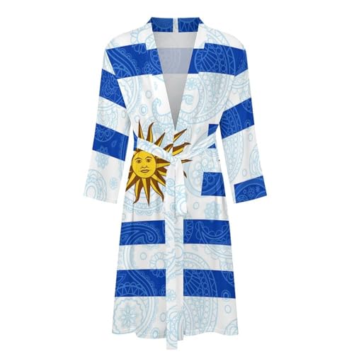 Uruguay Flag Paisley Pattern Funny Men's Robe Novelty Soft Lightweight Bathrobe Long-sleeve Spa Robes4