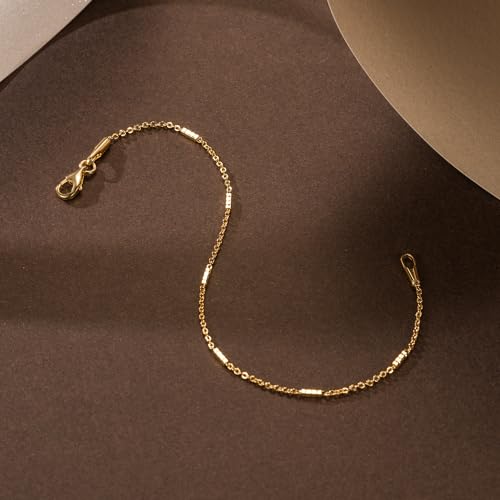 14K Gold Bracelets for Women Men Small Square Pillar Station Chain Charm Dainty Womens Bracelet Ideal for Layering Non Tarnish Design Jewelry Sizes 6.5-9 Inches3