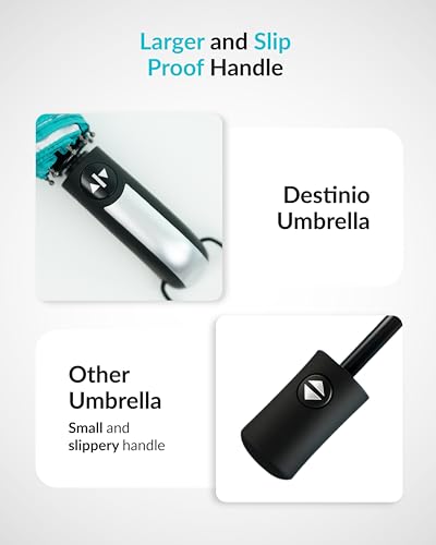 Image of Destinio Umbrella for Man - Large Size, Fully Automatic, Windproof Fibreglass Ribs, UPF 50+ Sun Protection, Premium 210T Pongee, Foldable Travel Umbrella for Rain for Men and Women - 3 fold Compact Easy to Carry (Auto open auto close)