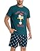Jezonga Schlafanzug Herren Kurz Pyjama Lustig Baumwolle Shorty Nachtwäsche Zweiteilige Pyjamas mit Hahn T-Shirt und Schlafanzughose für Männer,Türkis,L